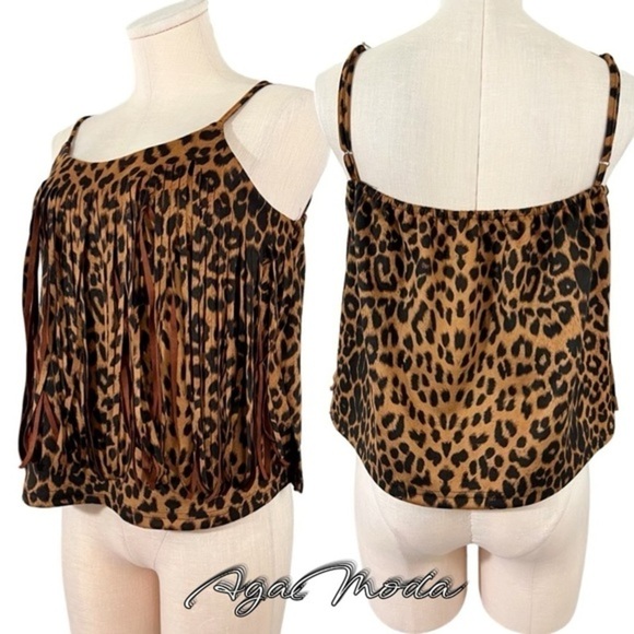 Savanna Jane Animal Print Front Fringe Spaghetti Straps To - Picture 1 of 10